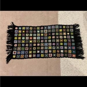 Vintage Handmade Crocheted Granny Square Black Throw Blanket / Afghan Blanket